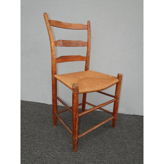 Antique Rush Ladderback Chair French Farmhouse Chic For Sale - Image 4 of 12