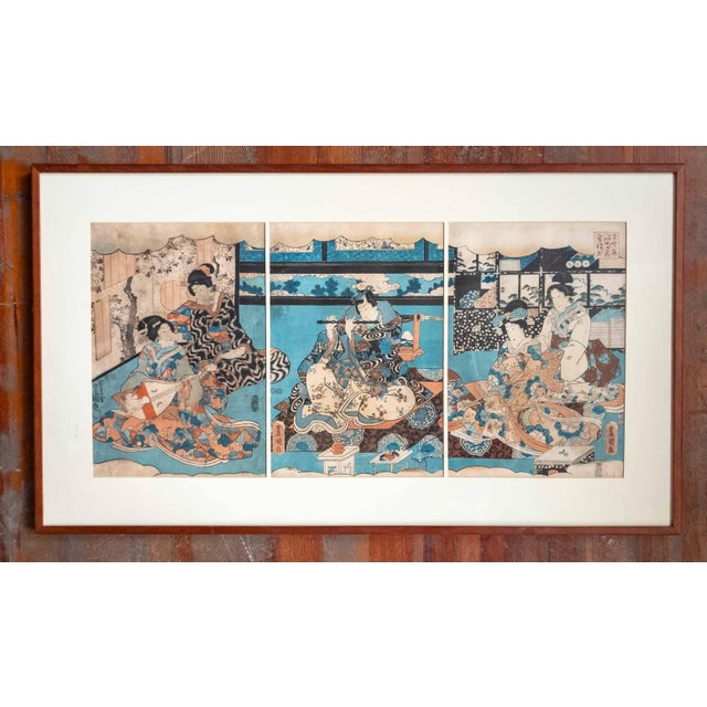 We are selling this great framed Japanese Triptych woodblock group. This woodblock group features three woodblocks, one...