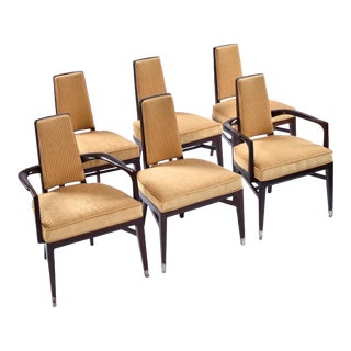 Monteverdi-Young Style Wide Mid-Century Modern Dining Chairs With Gold Fabric For Sale