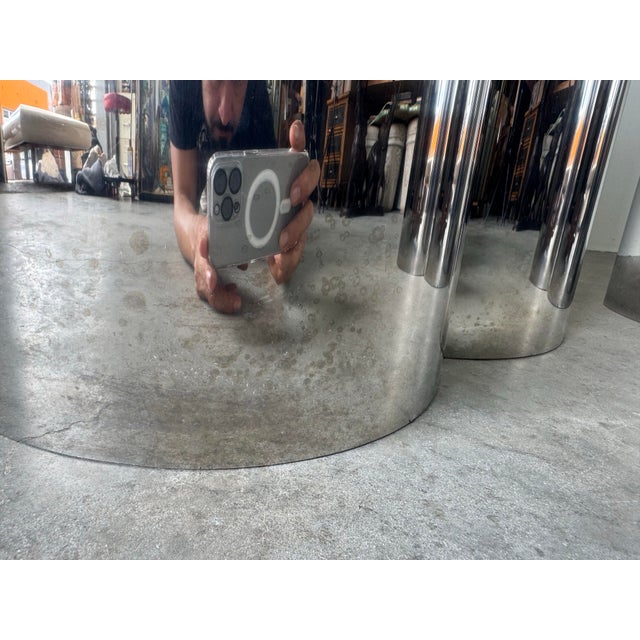 Chrome 1970’s Curtis Jere–Style Trefoil / Clover Pedestal Base Dining Table With Glass Top For Sale - Image 8 of 12