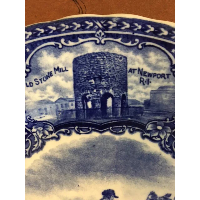 Ink Blue Antique Late 19th Century Flow Blue Souvenir Plates Indianapolis & Rhode Island - Set of 2 For Sale - Image 8 of 11