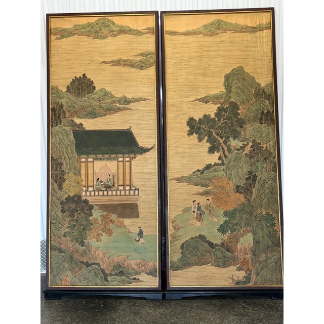 Large Chinese Paintings on Rice Paper Mounted on Wood - A Pair For Sale - Image 13 of 13