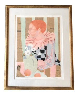Original Vintage Jacque Boeri Collaged Portrait Painting 1976