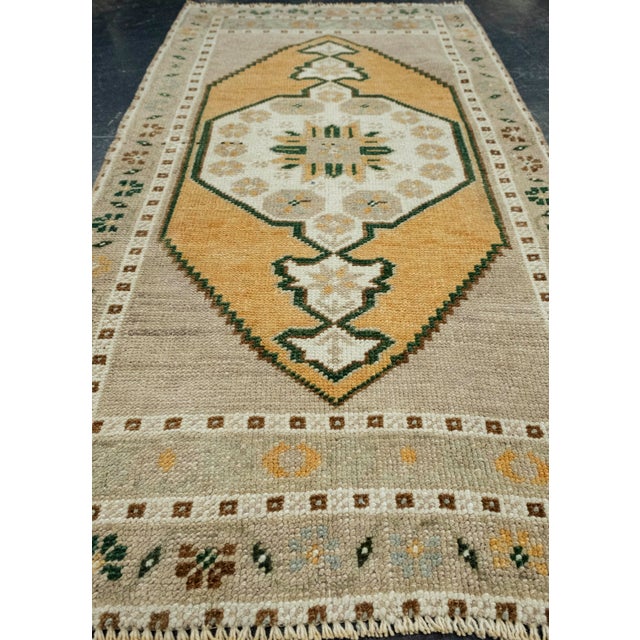 Turkish Turkish Mini Rug Oriental Hand Knotted Vintage Rug 1'10" x 3'8" #16269 For Sale - Image 3 of 8