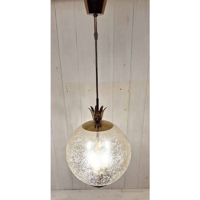 Vintage Ceiling Lamp with Spherical Glass Shade, 1970s For Sale - Image 3 of 7