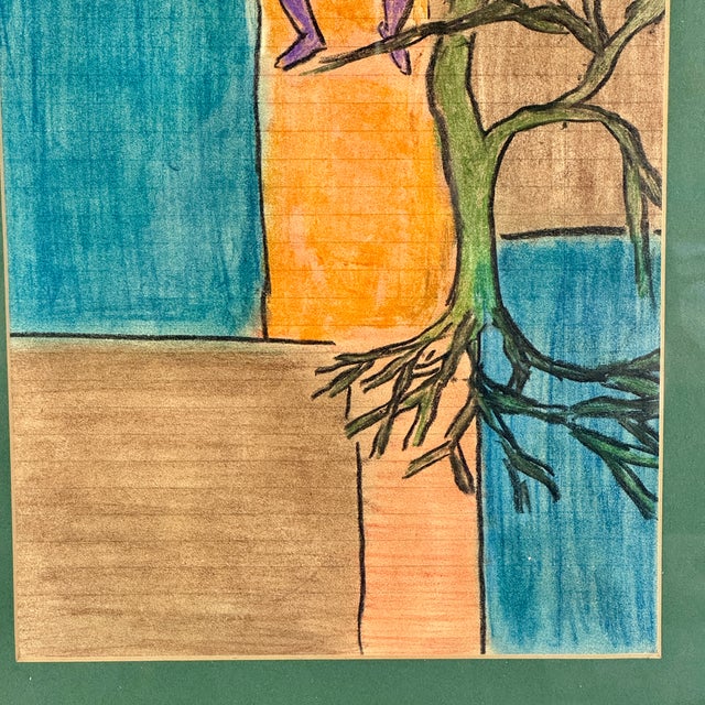 Late 20th Century Framed Original Painting by Woody Allen's First Wife Harlene Allen, Whimsical Man in Tree For Sale - Image 4 of 7