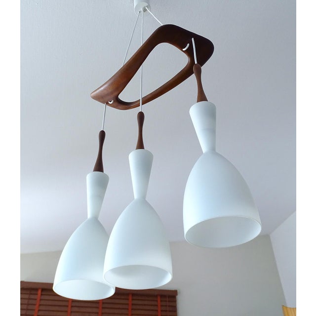 Vintage Pendant Light in Teak and Glass from Rispal For Sale - Image 14 of 18