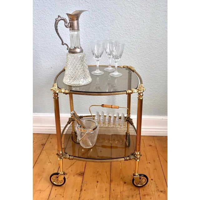 Vintage Art Deco Italian Brass Serving Cart, in Flawless conditions. Designed 1950 to 1959