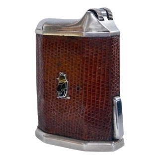 French Flaminaire Gentry Silver Plate and Leather Table Lighter, 1947 For Sale