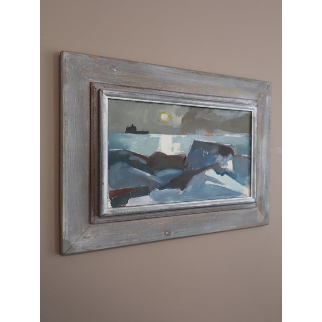 1960s Mid-Century Modern 'Moonlit Sea' Vintage Original Abstract Coastal Landscape Oil Painting, Framed For Sale - Image 5 of 14