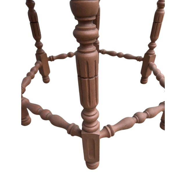 1980s Vintage Hexagonal Wood Table With Painted Base and Distressed Stained Top For Sale In Los Angeles - Image 6 of 9