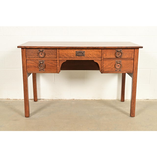 A rare and exceptional antique Mission or Arts & Crafts period writing desk, vanity, or dressing table By Gustav Stickley...