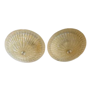 Set of 2 Contemporary Murano Glass Sputnik Chandelier Flush Mounts, Mazzega Style