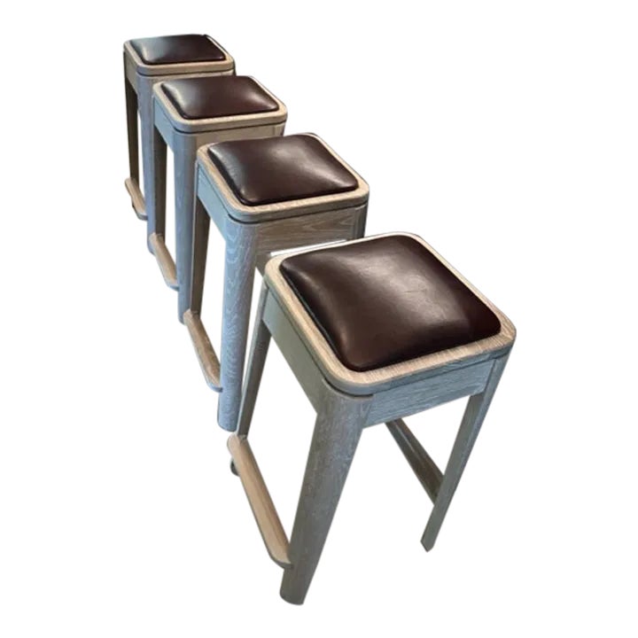 R W Guild Tonic Stools With Pergamena Leather - Set of 4 | Chairish