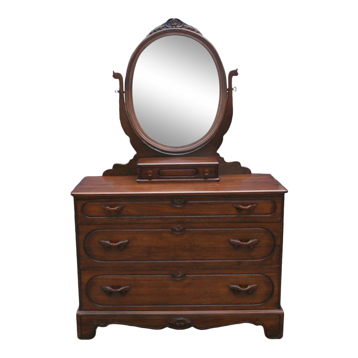 Davis Company Vintage 1941 Walnut Single Dresser With Mirror