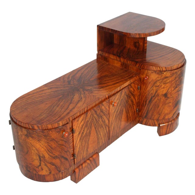 1930s art deco italian sculptural entry cabinet or vanity, by osvaldo borsani in burl walnut, wax polished. the cabinet...