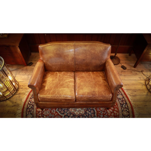Animal Skin Small Gordon 2 Seater Sofa in Antique Whisky Cigar Leather from Coach House For Sale - Image 7 of 10