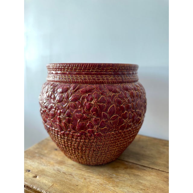 Large Burmantofts English Majolica Glazed Faience Cachepot or