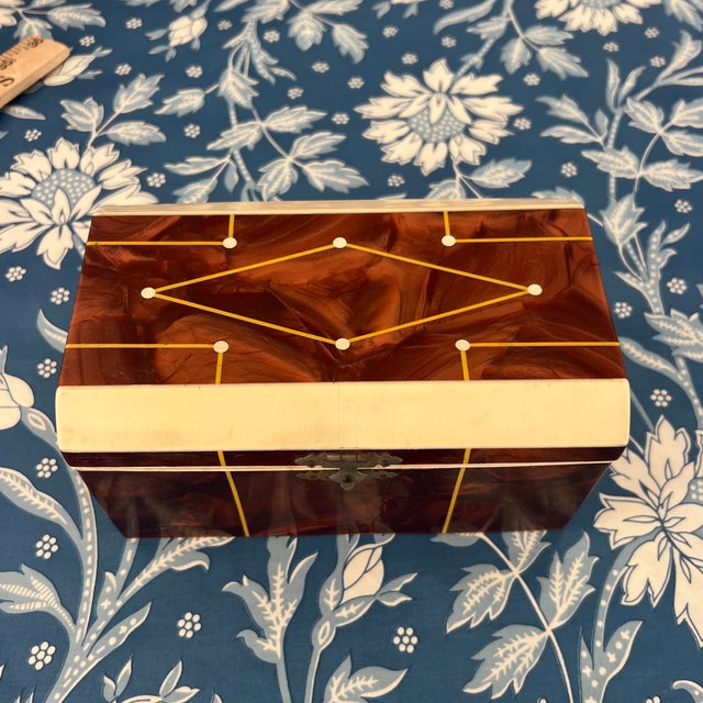 Art Deco Antique English Art Deco Regency Faux Tortoiseshell and Faux Ivory Tea Caddy Box With Inlay For Sale - Image 3 of 8