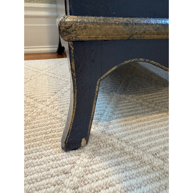 Hand-Painted Vintage Cabinet With Open Shelving – Navy Finish, Distressed Edges, Coat-of-Arms Motif For Sale - Image 12 of 18