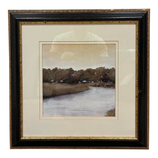Trowbridge Framed Lakeside Landscape Print – Black & Gold Frame, 2001 For Sale