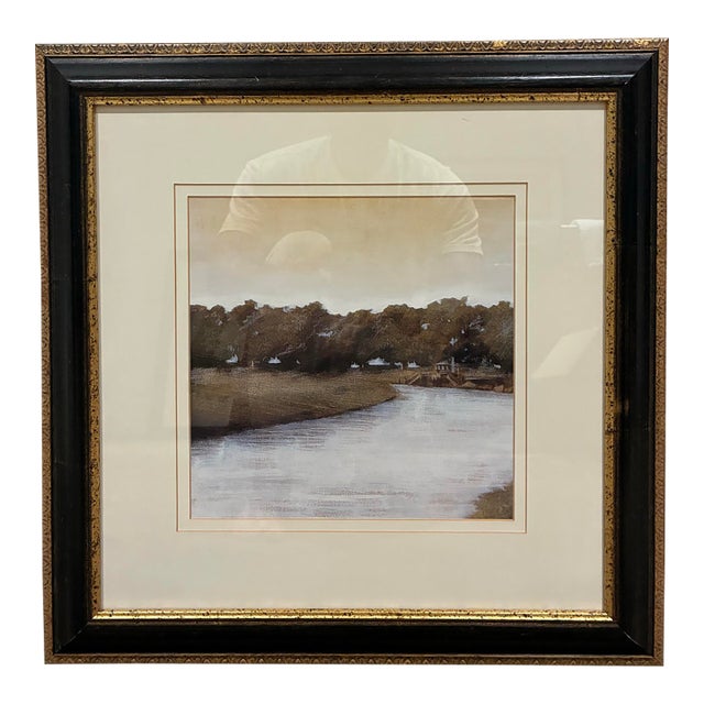 Trowbridge Framed Lakeside Landscape Print – Black & Gold Frame, 2001 For Sale