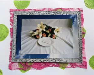"Anyway" Contemporary Abstract Floral Mixed-Media Collage by Frances Sousa