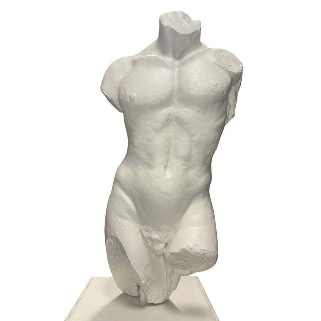 7' Tall Renaissance Style Male Bust Faux Marble Sculpture on Pedestal For Sale In Los Angeles - Image 6 of 8