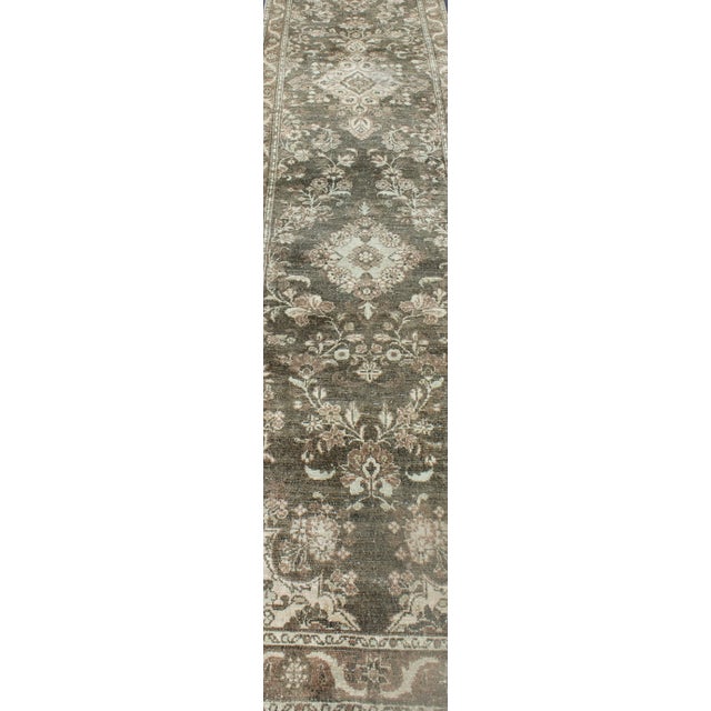 1930s Green Color Very Long Antique Persian Runner With Floral Medallions 2'9 X 22'10 For Sale - Image 5 of 11