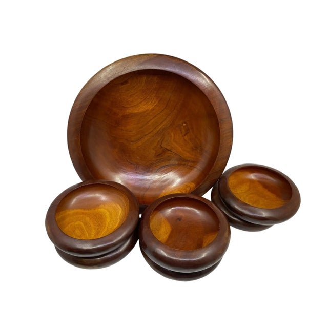 Brown Mid Century Wooden Bowl Serving Set - a Set of 7 For Sale - Image 8 of 9