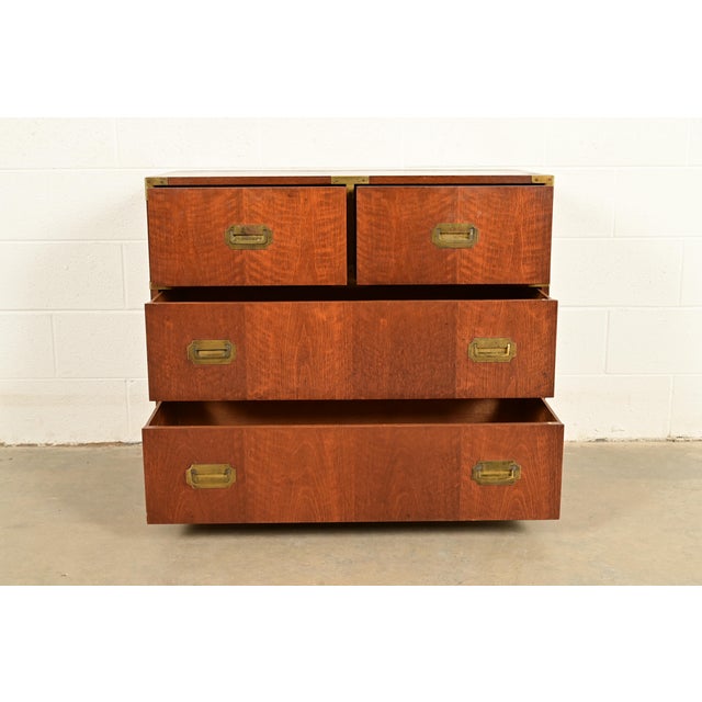 1960s Michael Taylor for Baker Furniture Hollywood Regency Campaign Walnut Dresser Chest, 1960s For Sale - Image 5 of 13