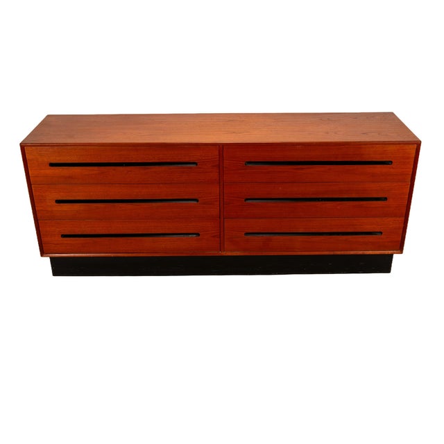 Beautiful Mid Century Modern Teak Lowboy 6 drawer Dresser by Westnofa, Made In Norway. Very simple design with inset...
