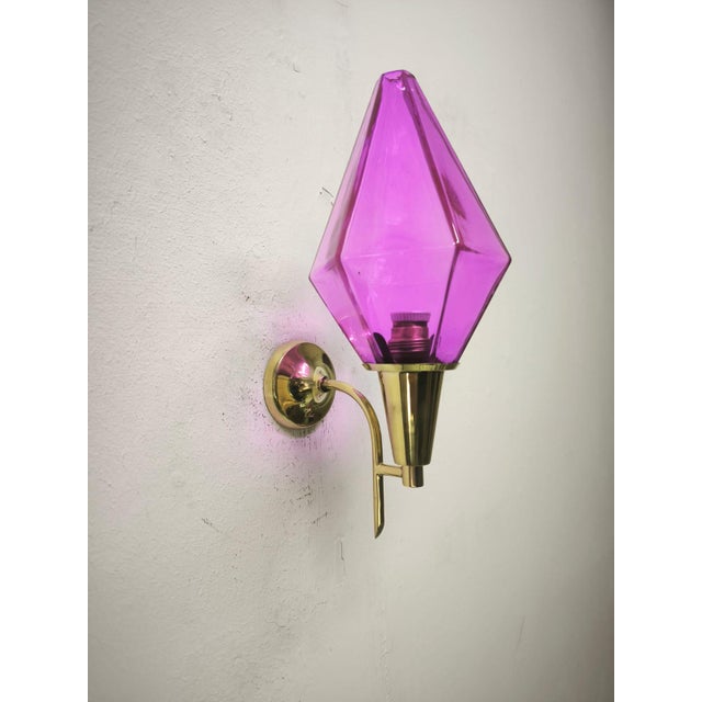 Brass Wall Lamp with Lilac Murano Glass, 1950s For Sale - Image 12 of 12