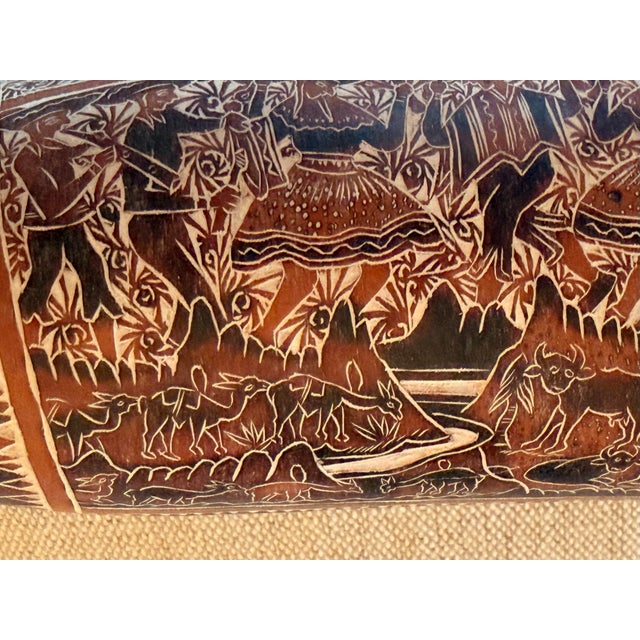 Brown Vintage Intricately Hand-Carved Peruvian Folk Art Storyteller Gourd Rattle For Sale - Image 8 of 15