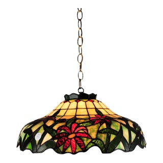 Antique Stained Glass Light Pendant For Sale