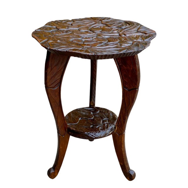 Antique Liberty & Co Art Nouveau Carved Floral Motif Plant Stand Table For Sale - Image 11 of 11