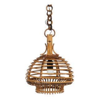 Mid-Century French Riviera Pendant in Bamboo and Rattan, Italy, 1960s For Sale