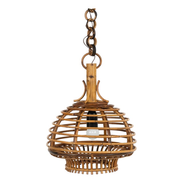 Mid-Century French Riviera Pendant in Bamboo and Rattan, Italy, 1960s For Sale