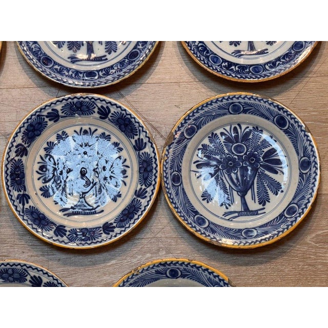 Set of 12 Delft Tin-Glazed Blue and White Plates, 18th Century For Sale - Image 4 of 8