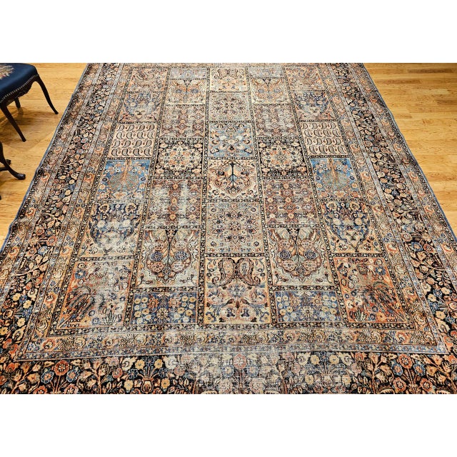 19th Century Persian Khorassan Rug, Hand-Knotted Wool, Allover Floral Panel Design, Green & Blue, 10x13 For Sale - Image 14 of 18