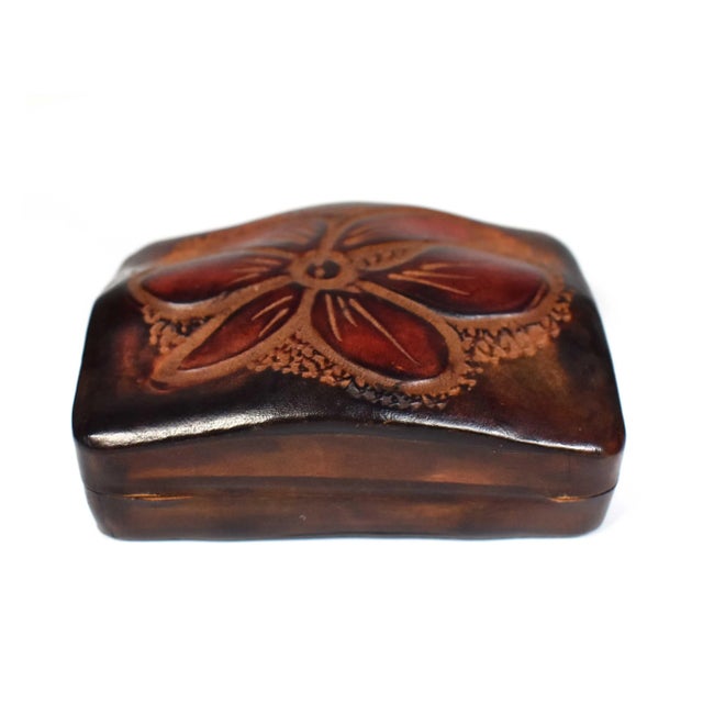 Unique handmade floral design Italian leather box by Piero Capecchi It is in great vintage condition. Dimensions...