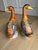 A vintage Italian, hand-painted polychrome ceramic Peking duck figurine pair by Mottahedeh. Executed in rich polychrome...