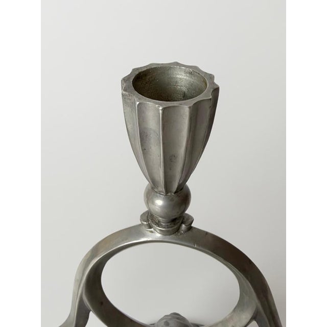 Gold Art Deco Swedish Pewter Candelabra with Horse Relief from Svenskt Tenn, 1932 For Sale - Image 8 of 14