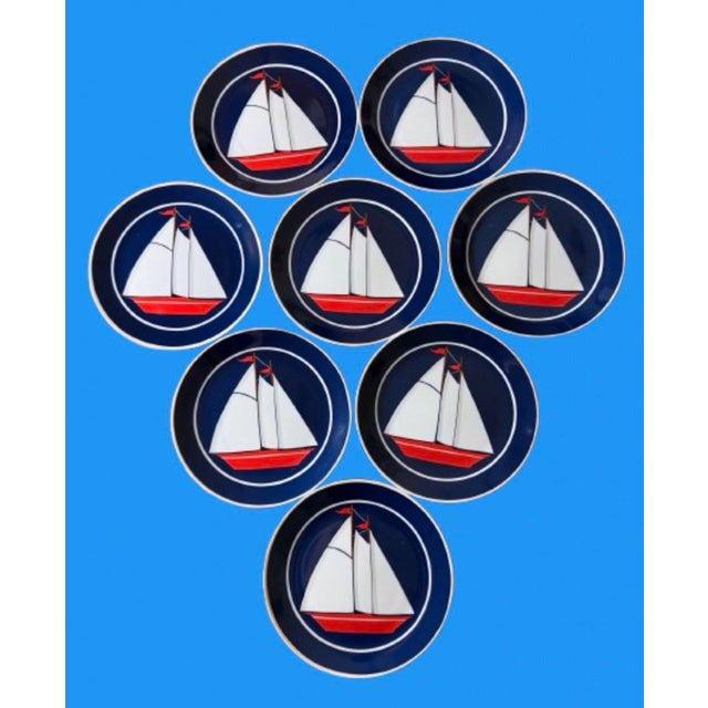 Vintage Nautical Themed Design Plates With Sailboat - Set of 8 For Sale - Image 9 of 10