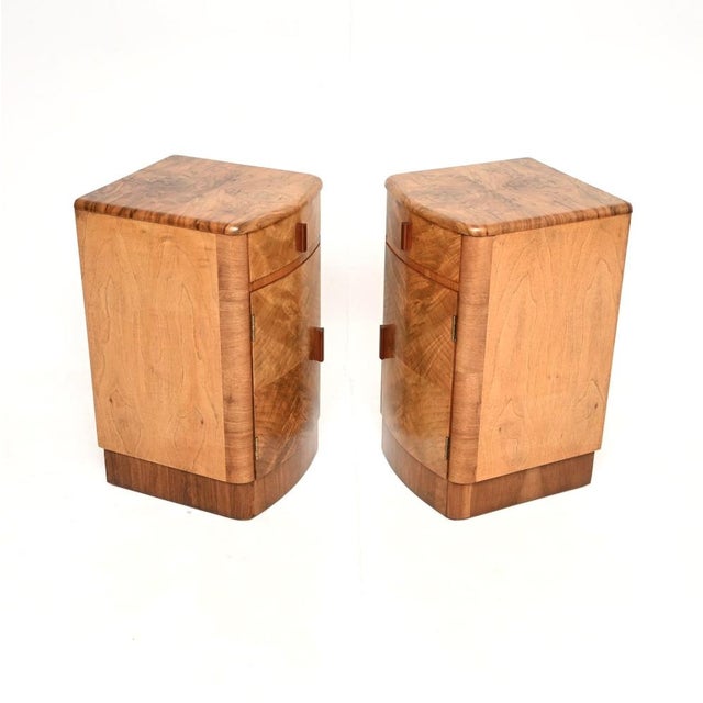 Mid-Century Modern Art Deco Walnut Bedside Cabinets, 1930s, Set of 2 For Sale - Image 3 of 12