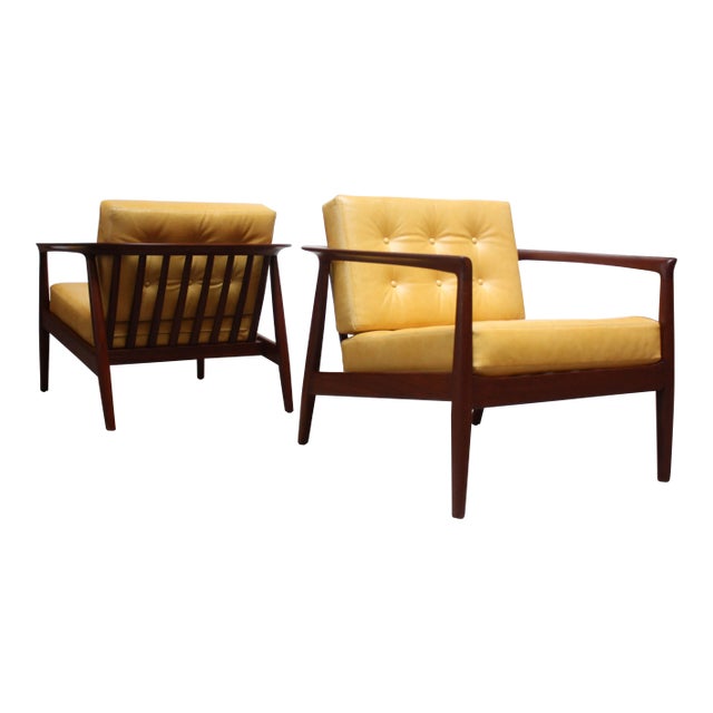 Folke Ohlsson for Dux Swedish Modern Leather and Teak Lounge Chairs- A Pair For Sale