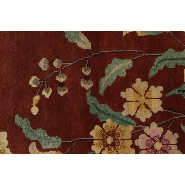 2010s Rug & Kilim’s Chinese Art Deco Style Rug in Red & Cream With Floral Pattern For Sale - Image 5 of 7