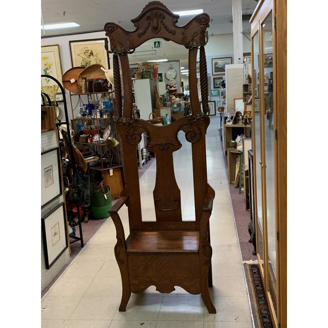 1900s Hall Tree With Original Brass Hooks, Mirror & Storage For Sale - Image 9 of 9