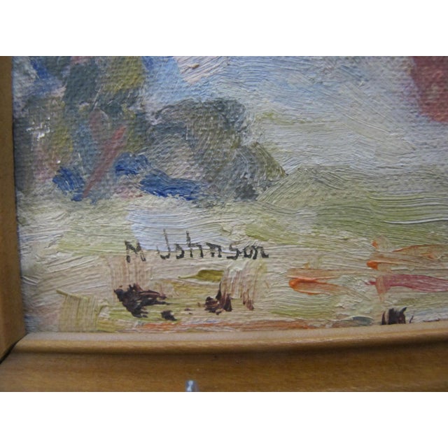 Farmhouse M Johnson Miniature Farmhouse Mountain Landscape Framed Oil Painting For Sale - Image 3 of 6