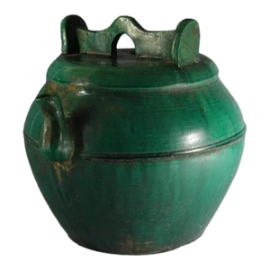 19th C Chinese Emerald Green Glaze Shiwan Pot With Spout and Lid